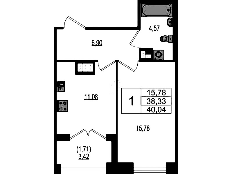 1-комнатная квартира 40.04 м², 3/4 эт., ЖК «Ranta Residence»